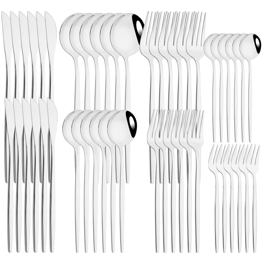 48pcs/Set Gold Cutlery Set Dessert Knife Fork Teaspoon Dinnerware Mirror Stainless Steel Tableware Western Home Kitchen Flatware