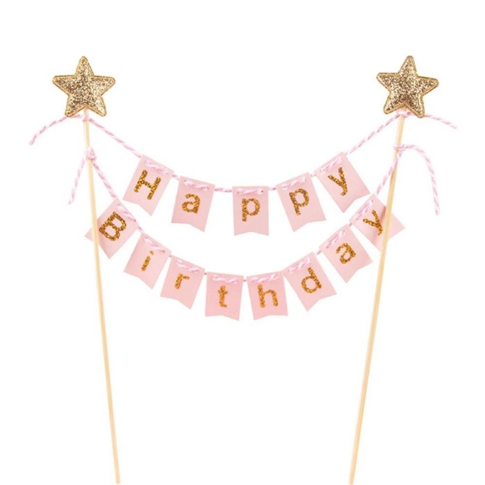 DIY Boys Girls Bunting Gold Stars Banner Party Supplies Cake Flags Cake Topper Baking Decoration