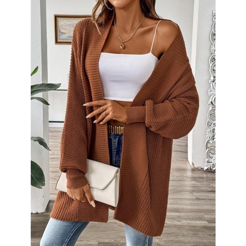 Women Casual Loose Solid V Neck Long Sleeve Knit Cardigan Sweater Outerwear
