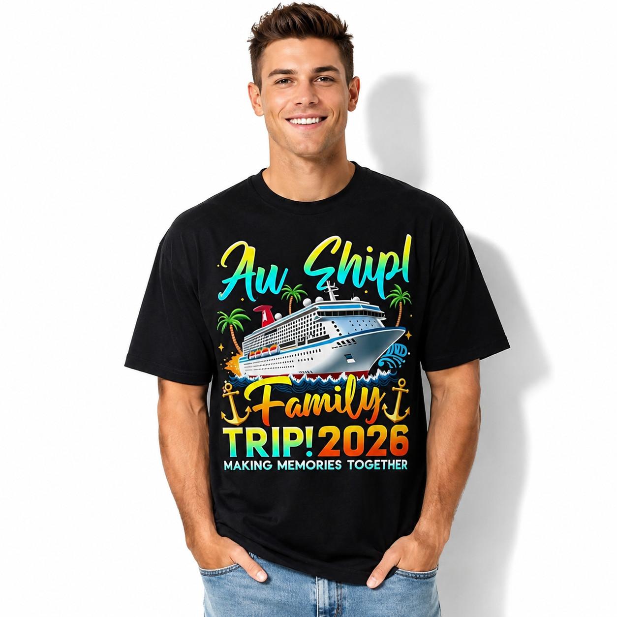 2026 Family Cruise Vacation Graphic T-Shirt Cruise Ship Palm Tree Tee M
