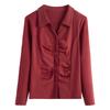 Spring Cotton Lapel Bottomed Pleated Buttons Solid Colour Versatile Long-sleeved Shirt