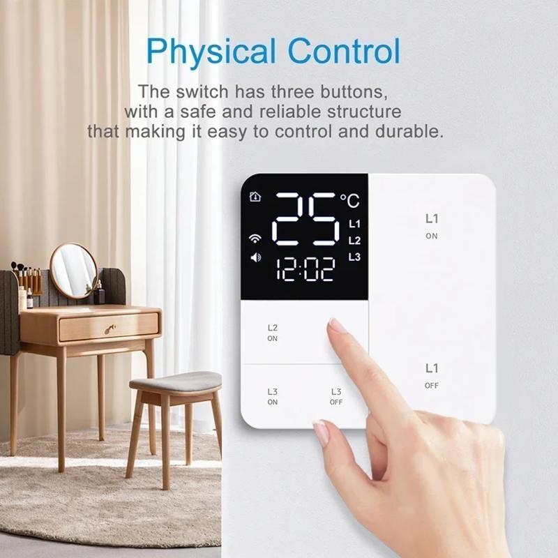 Smart WiFi Switch With Temperature Time Display Function 1/2/3 Gang Wall Light Button Switch Timing Remote Control Switch
