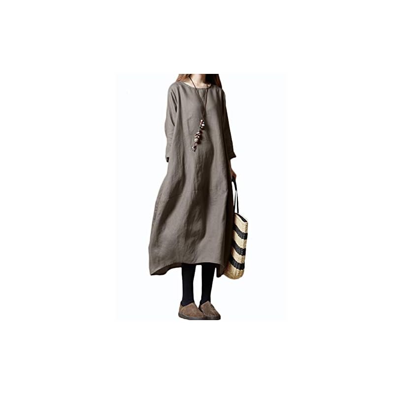 [Yino] New 8 Colors Available: Long-Sleeved Maxi Dress for Spring, Autumn, and Winter - Women's Dress, Tunic, Top, Plus Sizes, Linen, Adult Casual