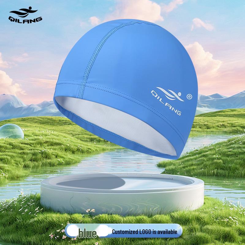 Large Swim Cap for Men & Women with Ear Protection, Non-Constrictive, Long Hair PU Material, Adult Training Cap, Customizable Logo