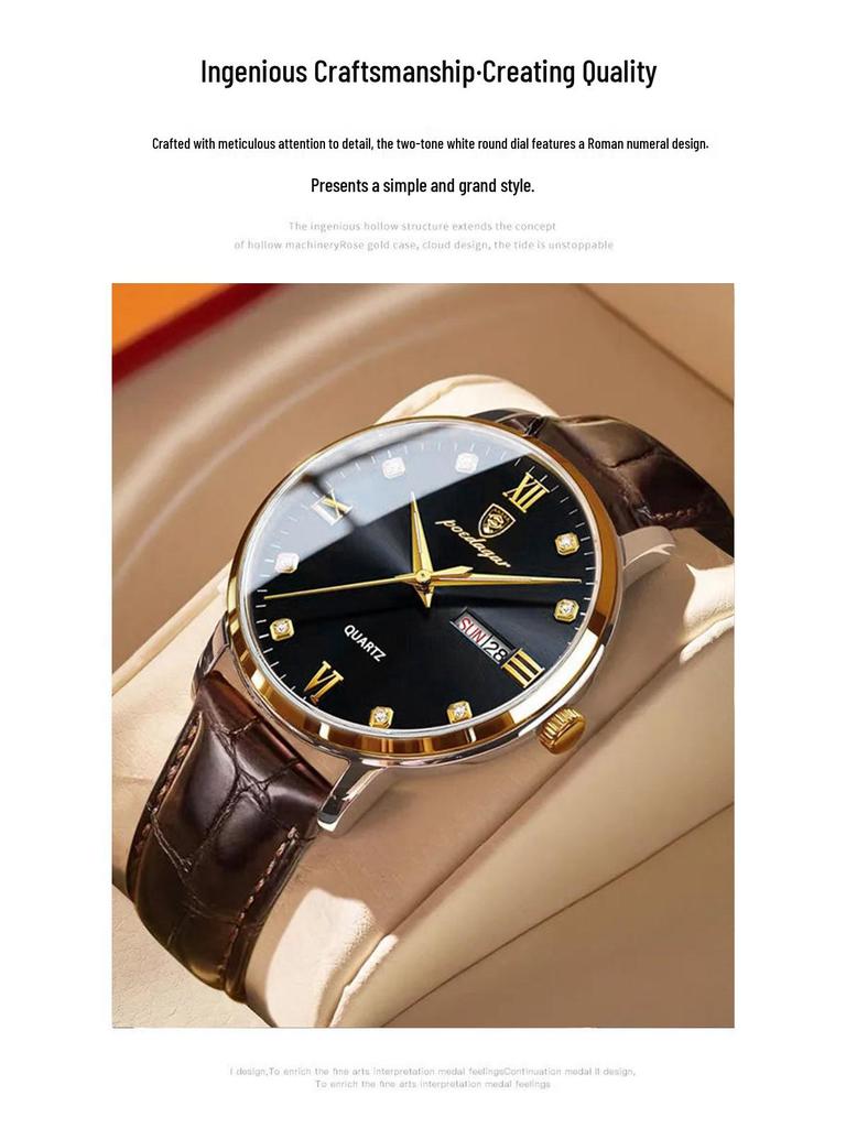 Schweizer Wasserdichte Leuchtende Herren Ultraflache Quarz Armbanduhr - TikToks Top-Seller