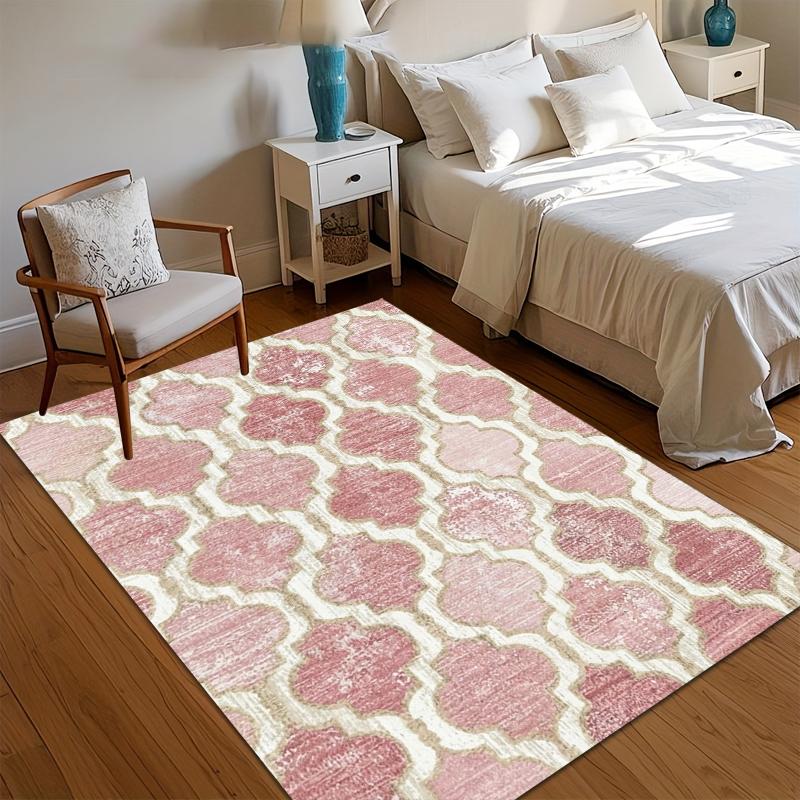 

Elegant Blush Pink Quatrefoil Area Rug with Distressed Finish Non Slip Floor Carpet for Nursery Bedroom Living Room 40X60cm