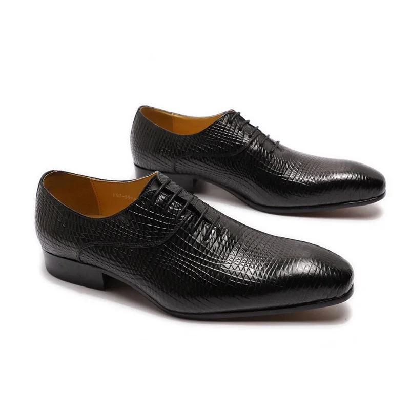 Fashion Men's Genuine Cow Leather Lace-Up Oxford Dress Shoes Snake Pattern Print Business Formal Office Suit Footwear