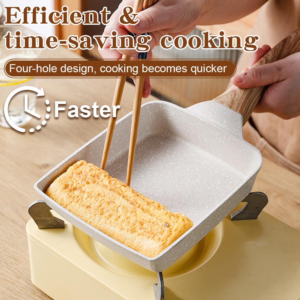 Wooden Nonstick Rectangle Egg Pan Japanese Tamagoyaki Pan Skillet Granite Omelette with Heat-Resistant Handle for All Stovetops