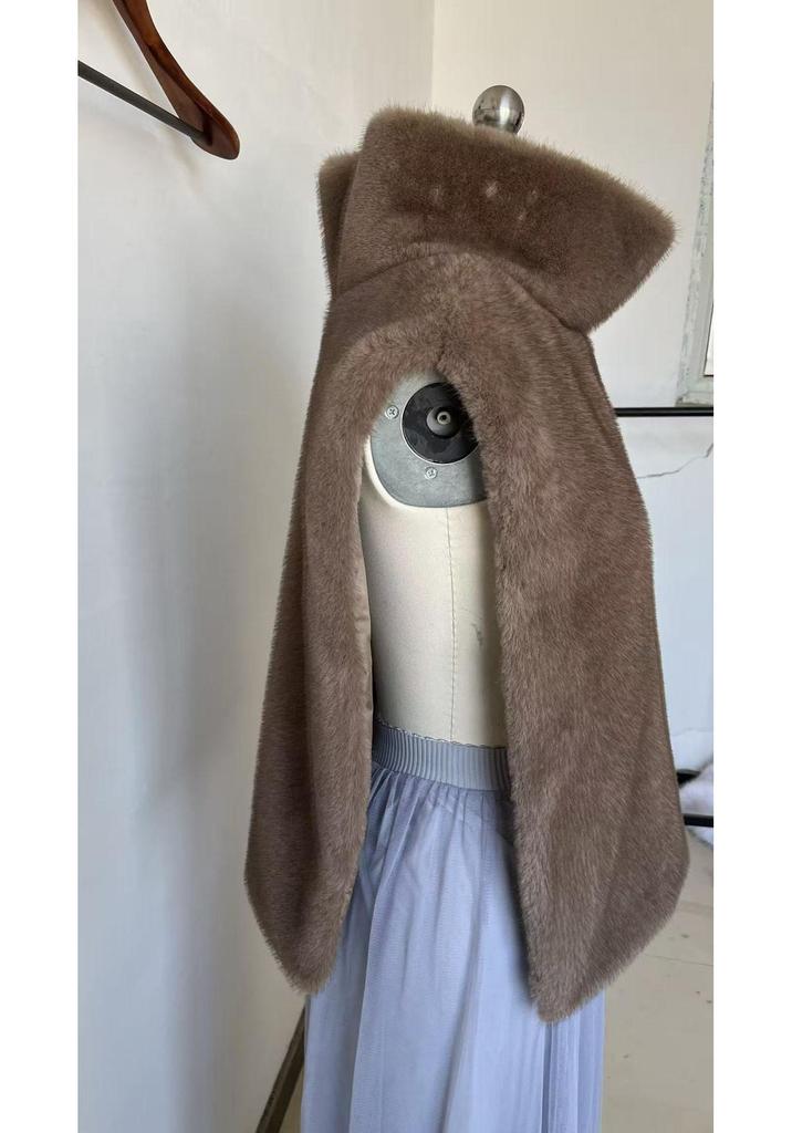 Autumn/Winter Mink Fur High Collar Sleeveless Vest Shawl