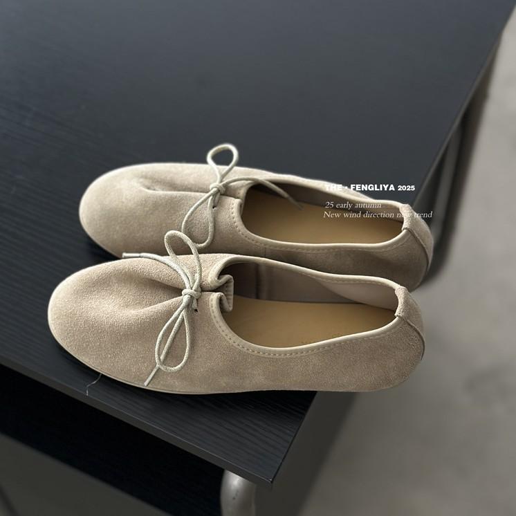 THE · FENGLIYA2025 Early Autumn, Super Soft Cowhide Lace-up Loafers Flat Non-slip Grandma Shoes Lace-up Bar