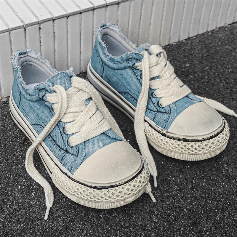 Man Canvas Shoes Autumn 2025 Fashion Blue Graffiti Men's Vulcanize Shoes Comfortable Platform Canvas Sneakers Men Zapatillas