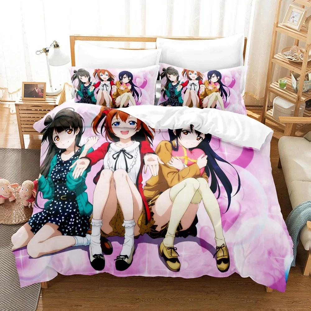 3D Printed Love Live Bedding Set Pillowcase Anime Duvet Cover Double Twin Full Queen King Adult Kids Bedclothes Quilt Cover