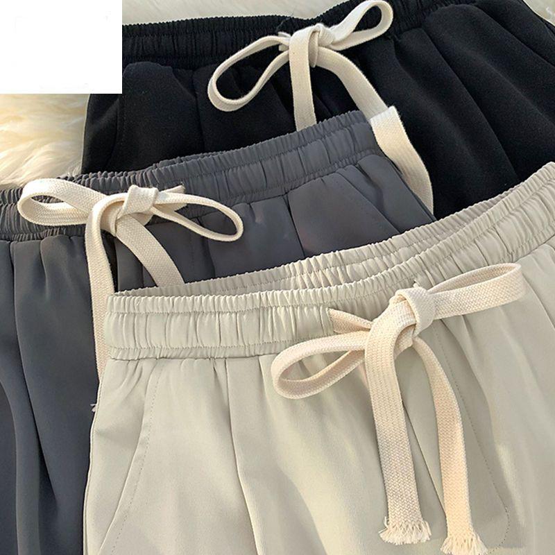 Summer Thin Loose Wide-leg Men Elastic Fashion Casual Straight Drawstring Trousers Black Blue Gray