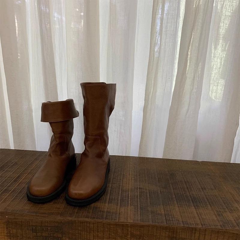 

Cowhide version~ split fork folded retro Martin boots genuine leather western cowboy boots women s platform knight medium boots short boots 40