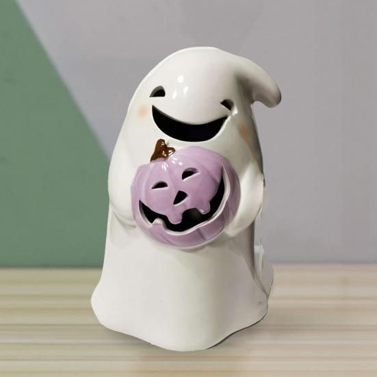 Halloween Ghost Ornaments Cute Ghost Cat Pumpkin Sculpture Spooky Resin Home Decor Desktop Figurine for Indoor Outdoor Display