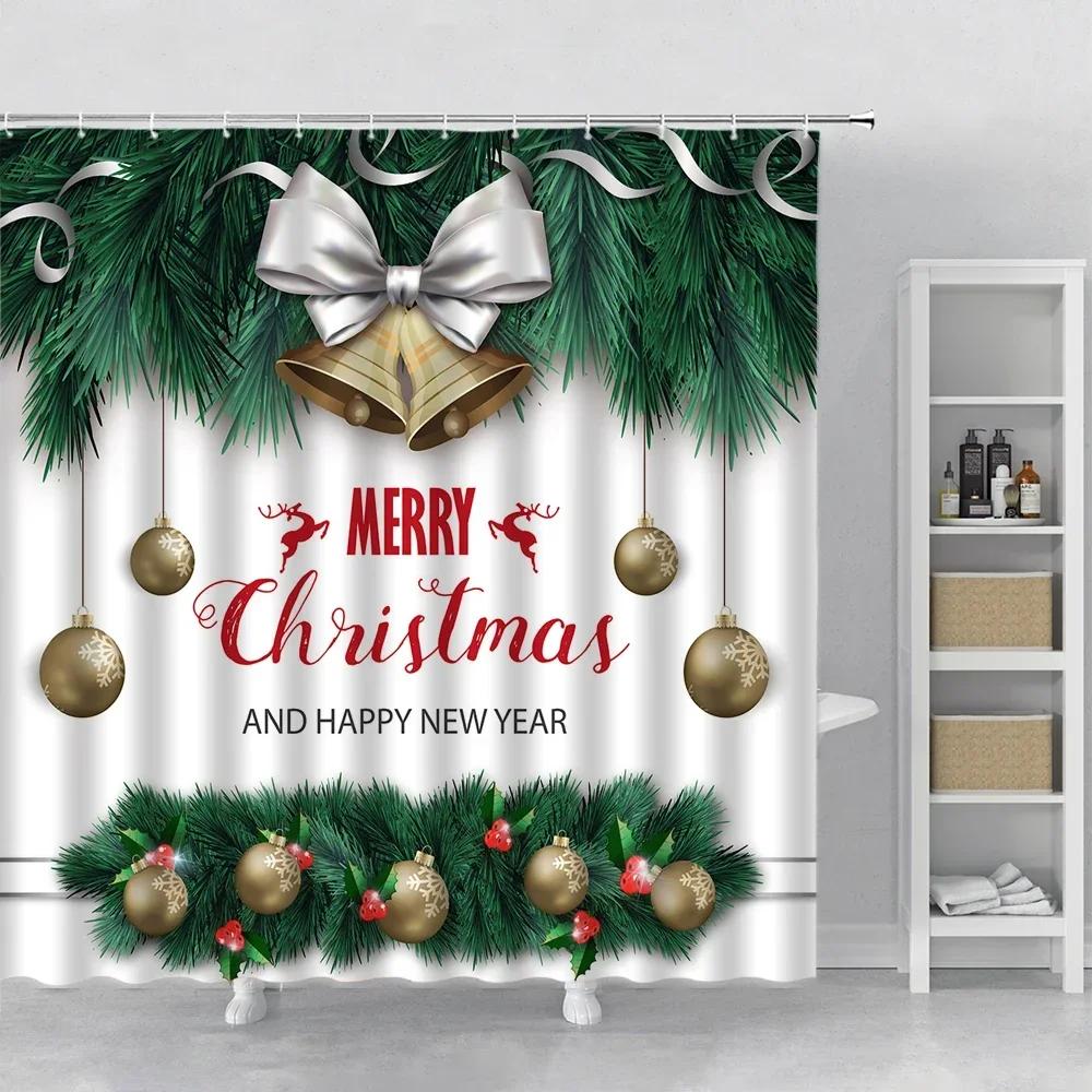 Christmas Shower Curtains Stairs Santa Claus Dancing Prints for Photography Cloth Studio Background New Year Home Bathroom