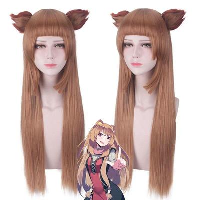 Peluca de Cosplay de The Rising of the Shield Hero, Tate No Yuusha No Nariagari Raphtalia, cabello castaño largo, 90 cm, con orejas