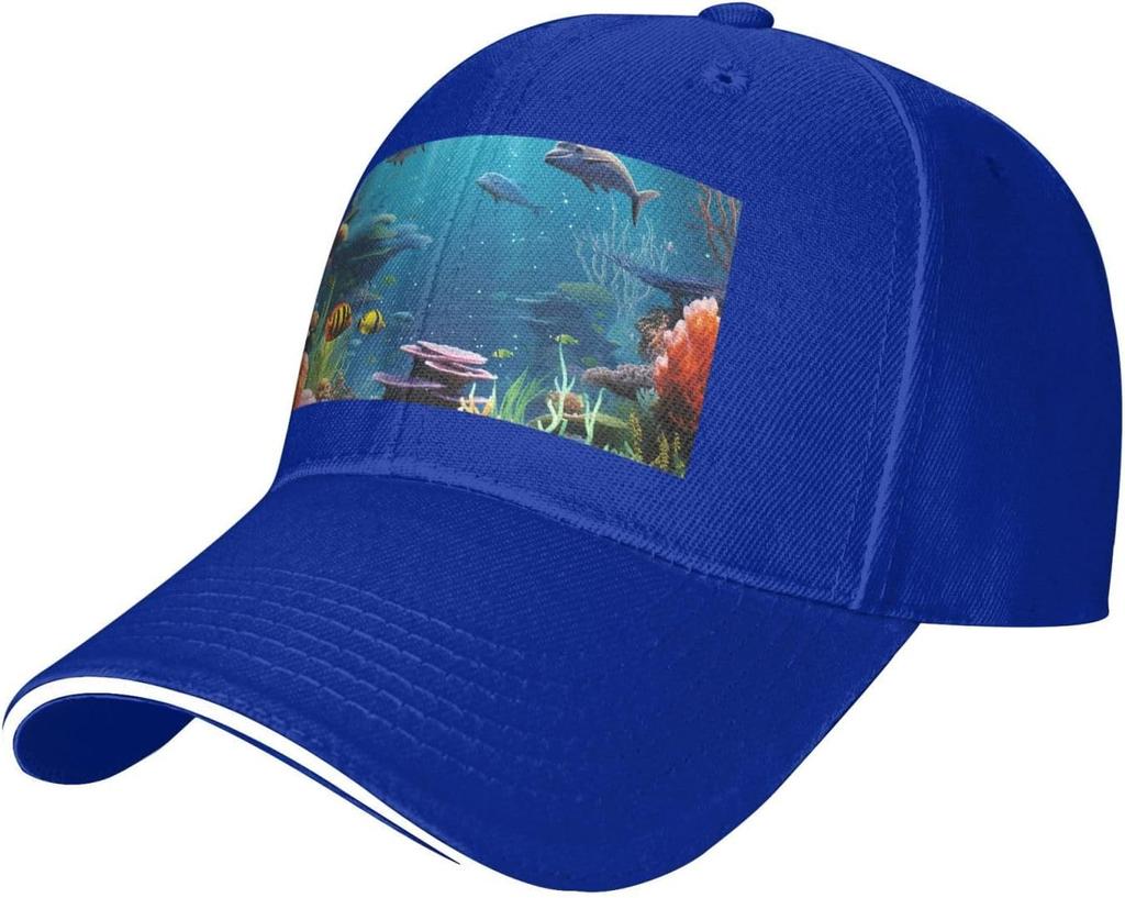 Undersea World Print Baseball Cap Polyester Adjustable Casual Sun Protection Dad Hat for Adults