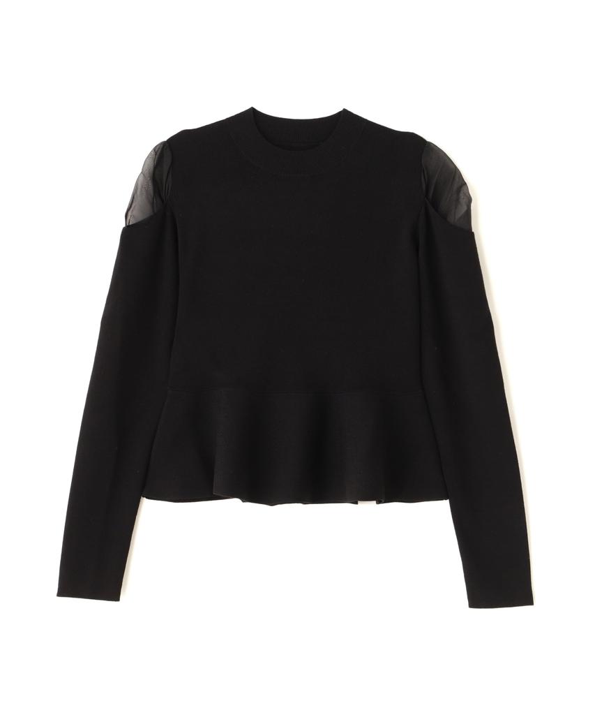 Natural Beauty Basics Sheer Shoulder Peplum Black Sweater, Knit, Women's,