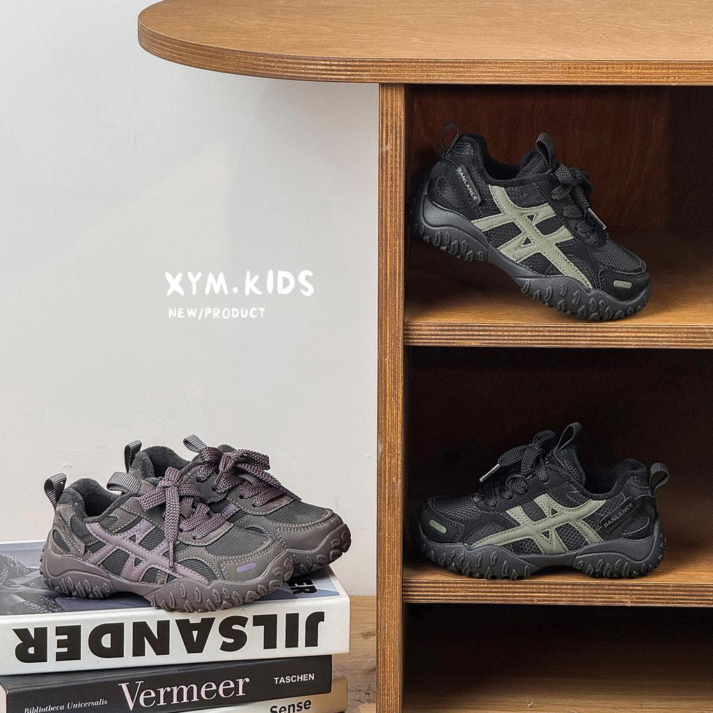 2025 winter new children's casual shoes retro contrasting two cotton shoes non-slip tire sole men's and women's sports shoes