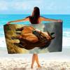 Asciugamano da Spiaggia Cavallo Marrone Maestoso - Design Realistico di Campo Dorato con Cielo Nuvoloso, Morbido Tessuto in Microfibra, Bagno Oversize Unisex
