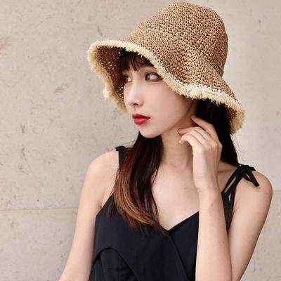Straw hat women's summer beach sun hat ins versatile foldable sun hat small fresh bucket hat