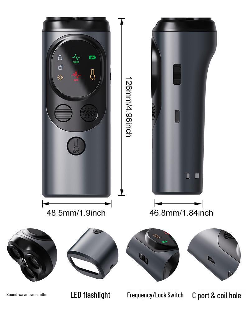 Portable Ultrasonic Dog Bark Stopper & Training Device with Light - Three-Head Dog Repeller