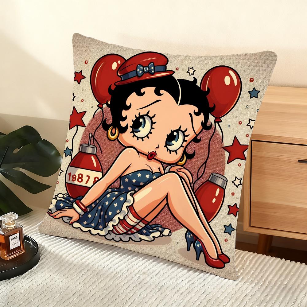 B-Betty B-Boop Cushion Cover Soft Short Plush Pillow Cover Smooth Cozy Texture Aesthetic Cushion Case Home Decor