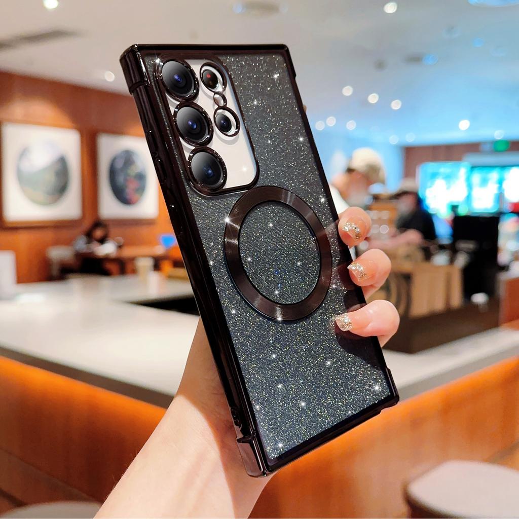 Para Capa Samsung Galaxy S23 Ultra Galvanizada Glitter TPU Transparente Capa de Telefone Compatível com MagSafe