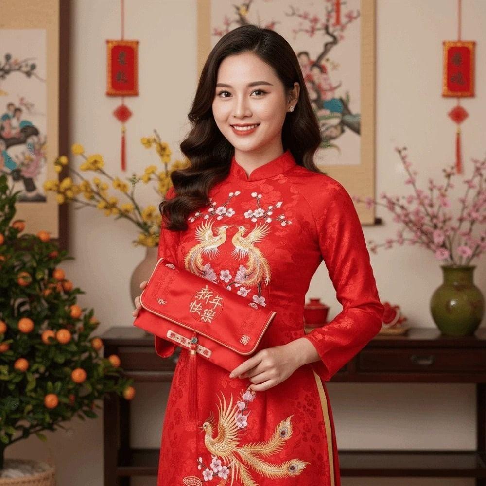 Traditionelles Chinesisches Neujahrs-Rotgeldkuvert Magnetverschluss Bestickter Gott des Reichtums Rote Tasche Polyester Frühlingsfest-Zubehör