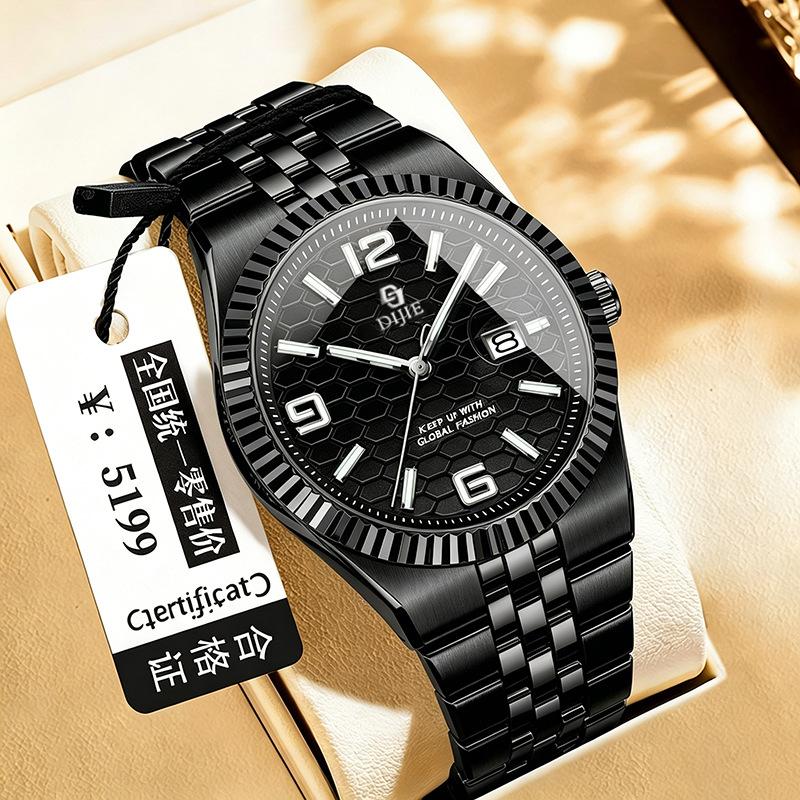 Orologio da polso meccanico completamente automatico autentico in acciaio inossidabile, lancette luminose, data, resistenza all'acqua 10m, diretto dalla fabbrica