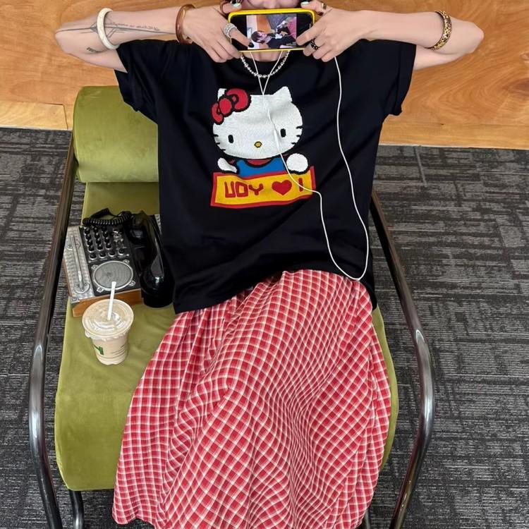 2026 Oversized High Quality  Print Unisex Retro Womens Summer Loose and Fashionable Style