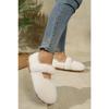 Women White Furry Flat Moccasin Loafers, Fleece Lined French Style Warm Cotton Shoes for Autumn Winter Outdoor Wear