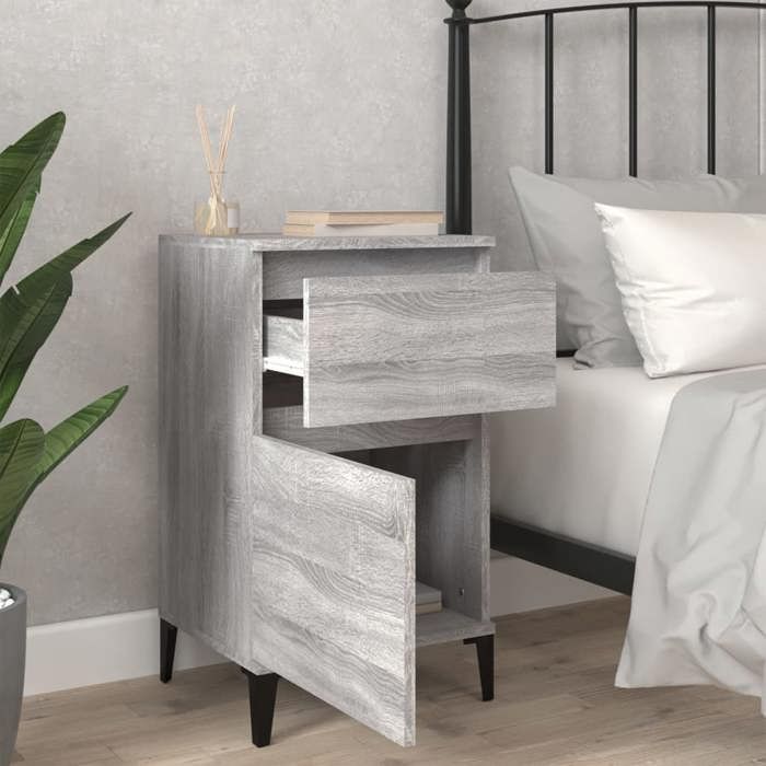 Table de chevet - Maison Exclusive - Sonoma gris - 40 x 35 x 70 cm - Bois d'ingénierie