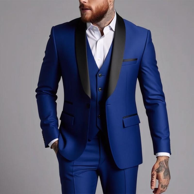 Abito da uomo a tre pezzi slim fit in stile coreano, per occasioni business casual, matrimoni ed eventi formali