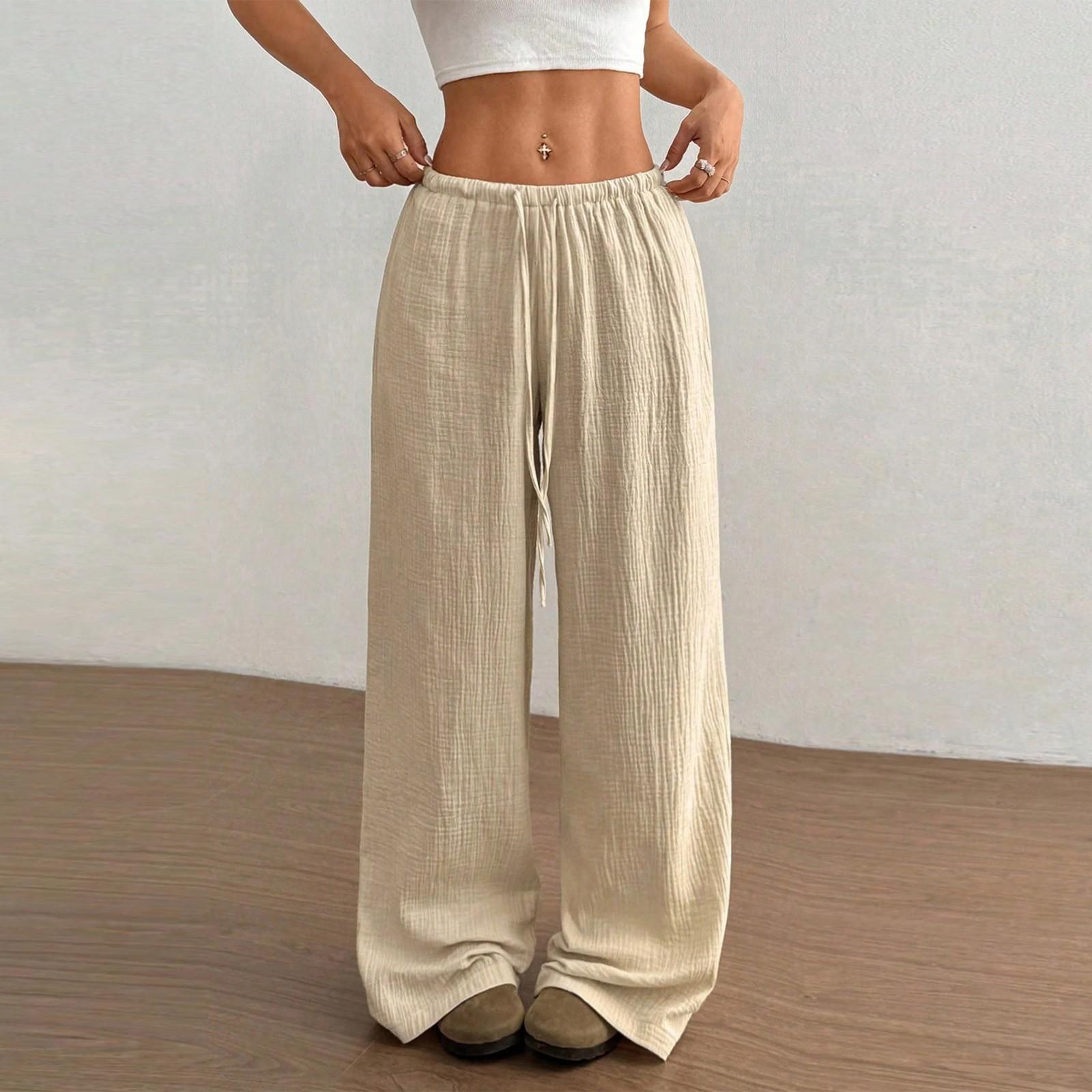 

Женские повседневные однотонные брюки с текстурированной тканью, завязкой на талии и широкими штанинами, скошенными книзу. S бежевый