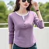 Women's Color Block Slim Fit Fake Two-Piece Long Sleeve Round Neck T-Shirt for Spring/Autumn 2025