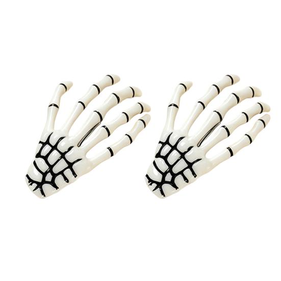 Xiaobudian 2Pcs Gothic Dark Style Hairpins, Hair Pins for Bangs, Skeleton Hand Bone Clips Halloween Cosplay Photography Props