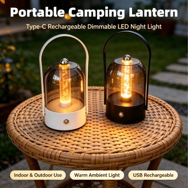 Portable Camping Lantern, Type‑C Rechargeable Dimmable LED Night Light, Indoor & Outdoor Atmosphere Lamp for Camping, Bedroom Home Decor