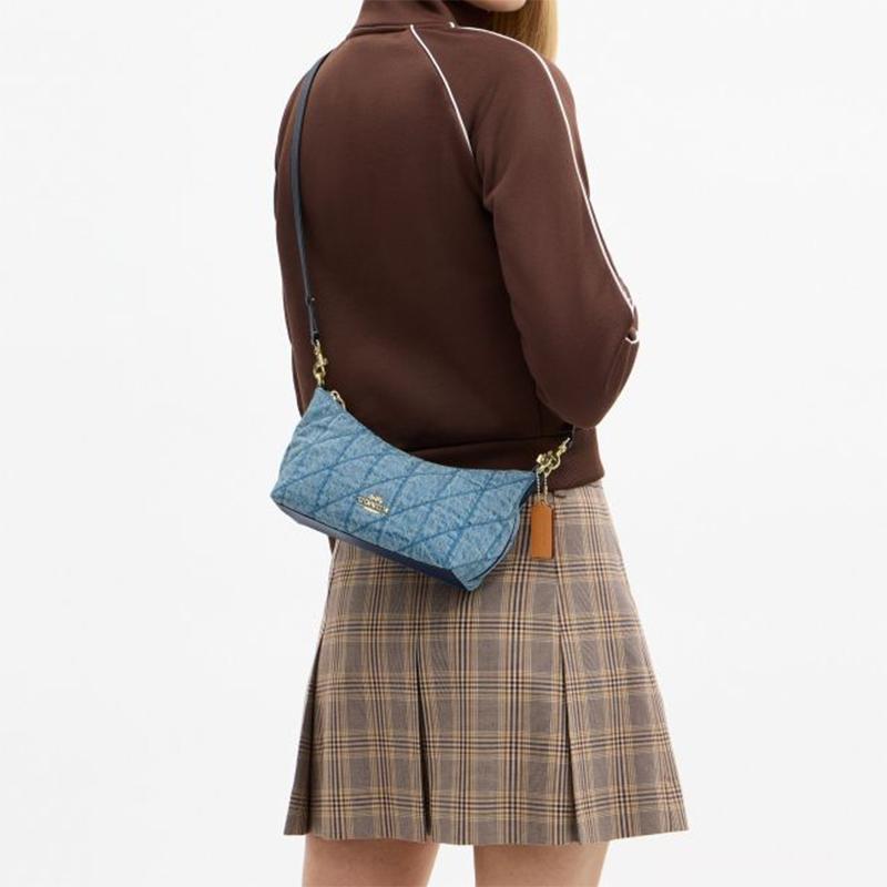 Coach Caitlin 24 Pikowany Detal Złote Elementy Materiał i Skóra Torba Tote Crossbody na Ramię Średnia Damskie torby Indygo CDZ89-IMTYV