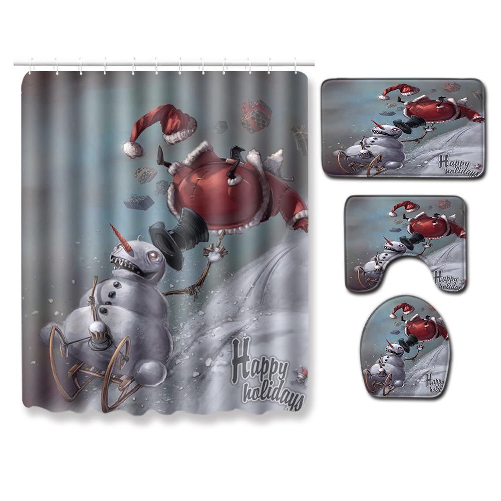Christmas Toilet Four-Piece Floor Mat Bathroom Non-Slip Door Mat Shower Room Absorbent Carpet