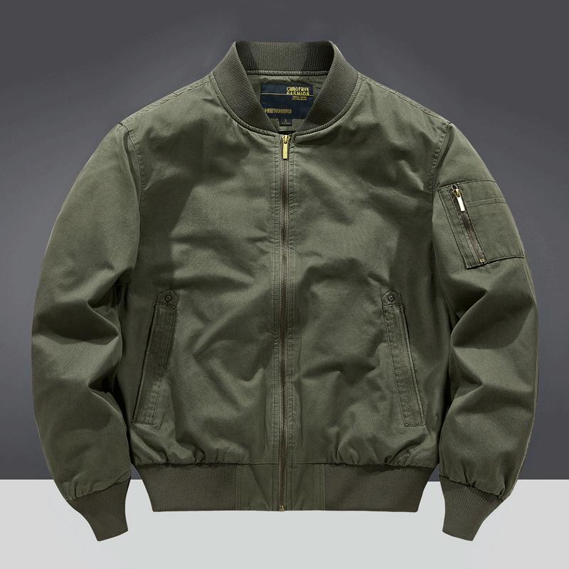 

2026 Men s Pure Cotton Pilot Jacket, Spring/Autumn Loose Fit, Plus Size, Baseball-Style Workwear, Lightweight. 4XL армія зелений колір