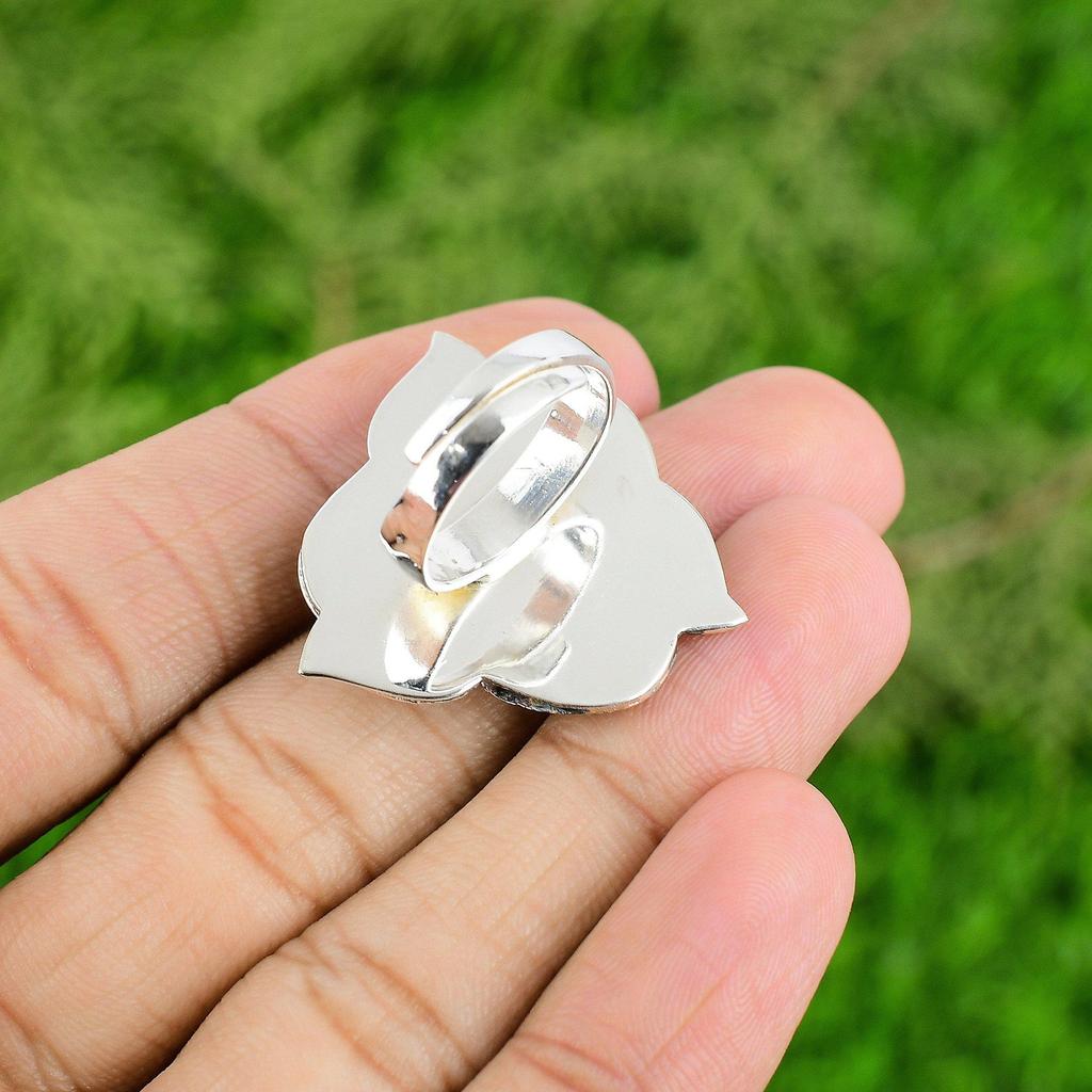 Lapis Lazuli Gemstone Flower Engagement Solitaire Ring Jewelry Sterling Silver