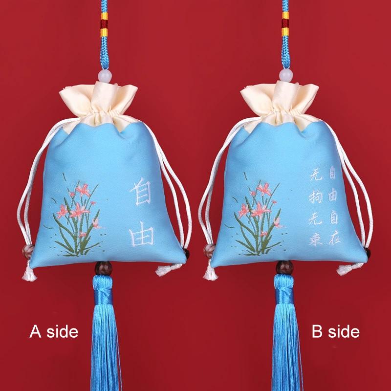 1PC Woven Embroidered Silk Style Sachet Bag Stitching Tassel Drawstring Bag Reusable Lotus Plum Flower 8x12CM