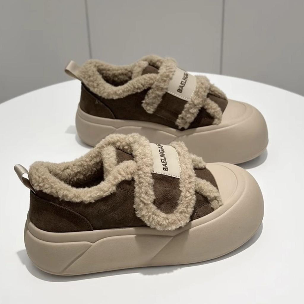 Muffin sole Velcro cotton shoes women's winter velvet thickened winter new one-pedal loafers bread shoes tide