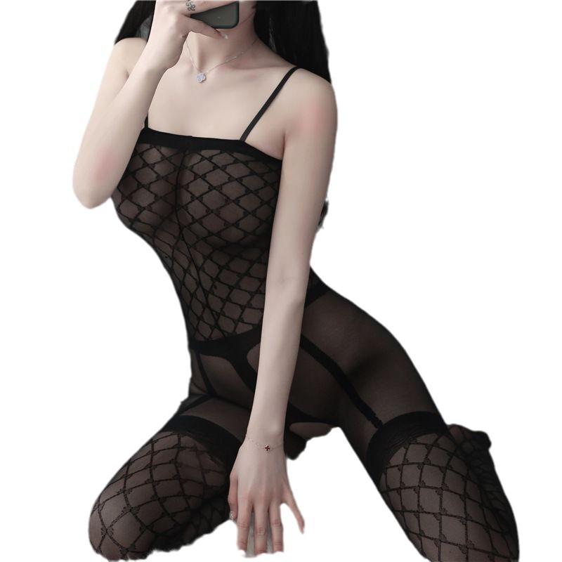 Sexy Lingerie Sexy Mesh Jumpsuit One-piece Suspender Stockings One-piece Mesh Open Crotch Passion Suit Women