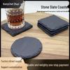 Japanese Style Round Slate Coaster Set - Natural Heat-Insulating Pad for Bar Whiskey