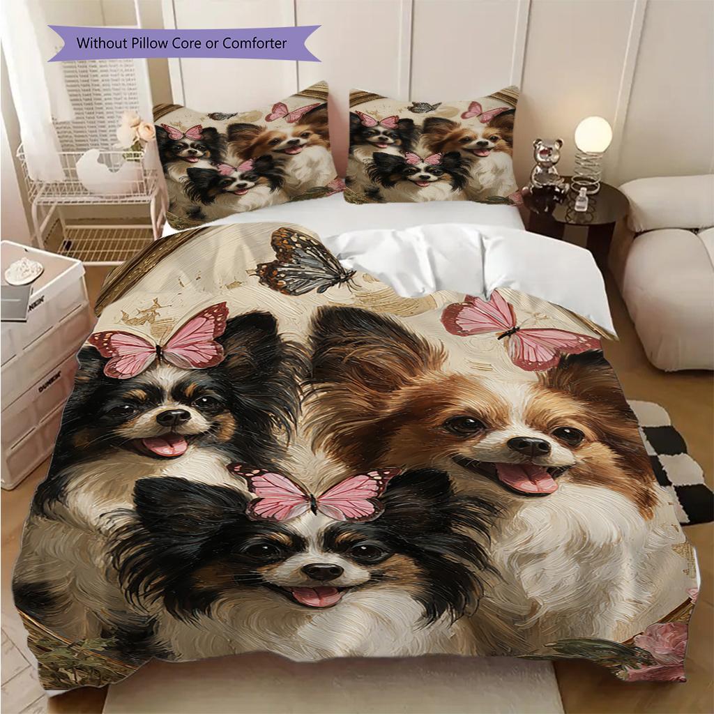 Papillon Pattern Bedding Quilt Set Quilt Cover Pillowcase Home Decoration Birthday Gift (1 * Duvet Cover + 2 * Pillowcase, Without Core)