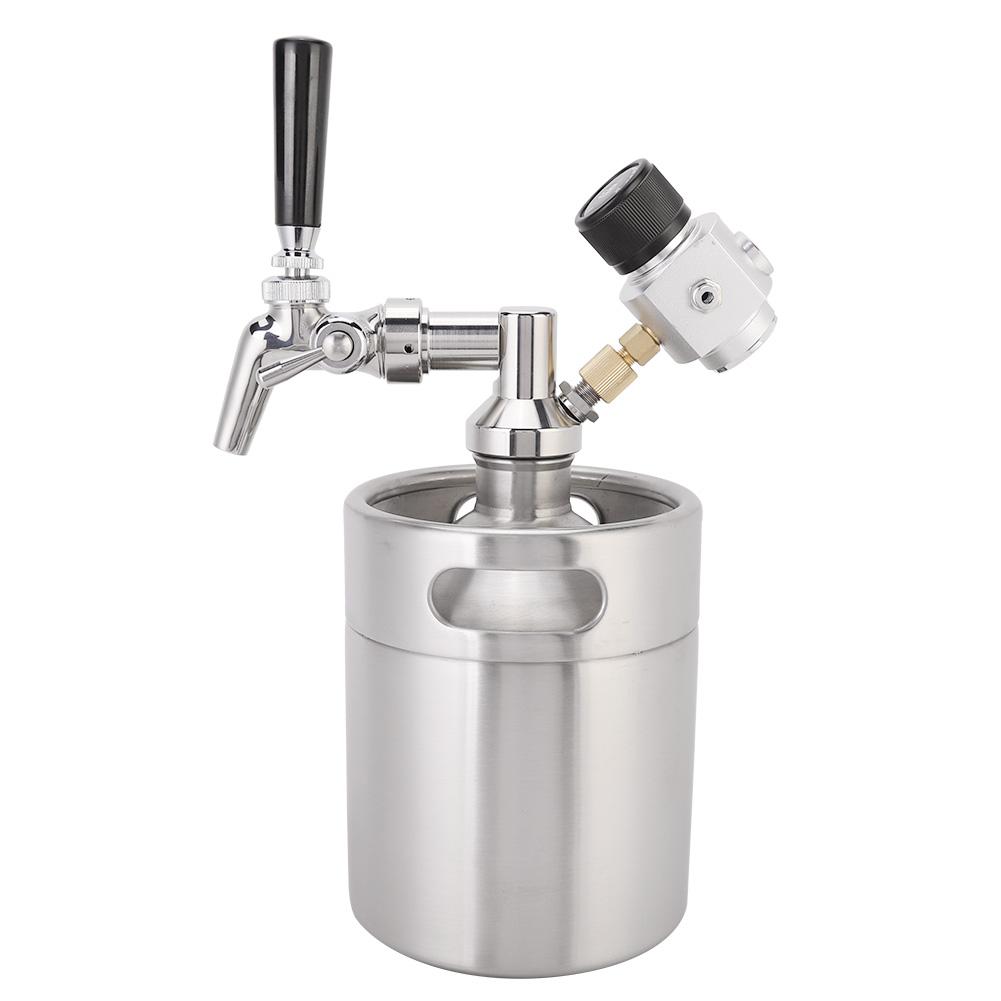 2L Stainless Steel Homebrew Mini Keg Kit Beer Tap+Spear+Keg+Pressure Gauge