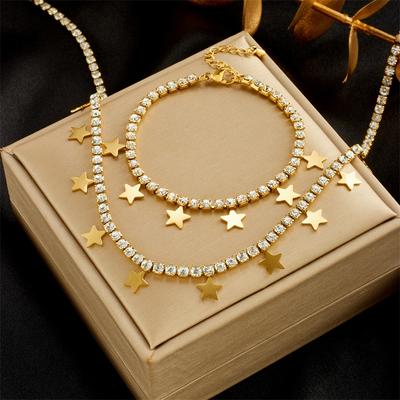 [Fashion Vintage Star Rhinestone Necklace and Bracelet Set, Titanium Steel Minimalist Versatile Jewelry for Women]
